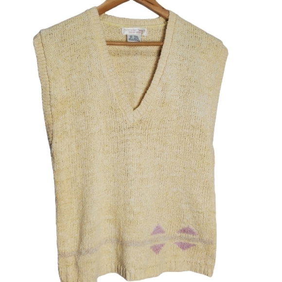 Schrader Sport Vintage 80s Yellow Purple Sleeveless Knit Sweater Size Medium - Picture 1 of 8
